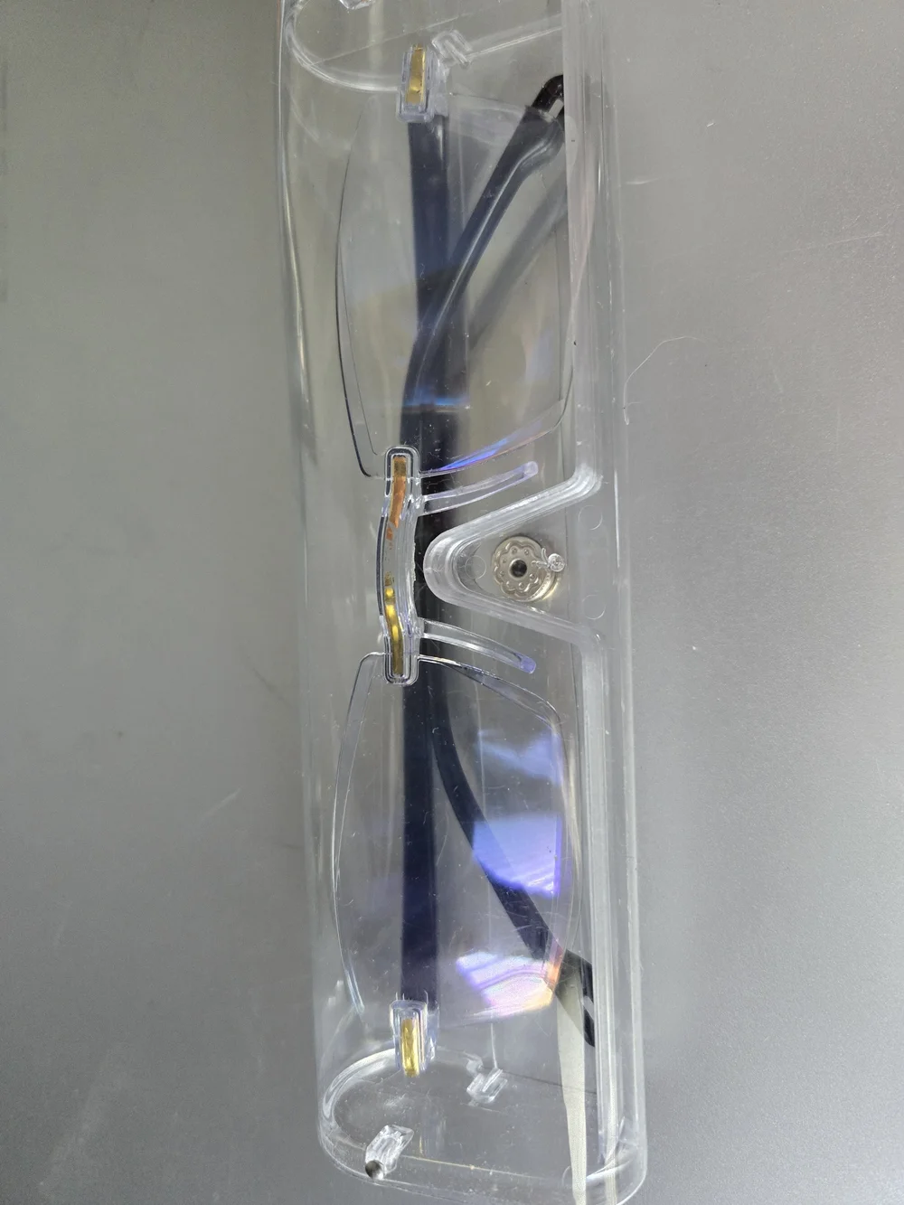 Rimless Blue-Light Reading Glasses with Black Temples and Gold Accents